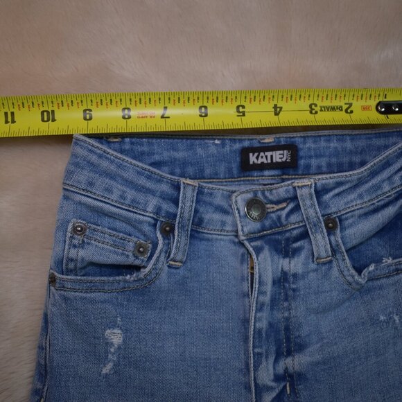 KatieJ NYC Girls Flare Bootcut Jeans Size 7/8 Blue High Rise Distressed Denim - Picture 8 of 10